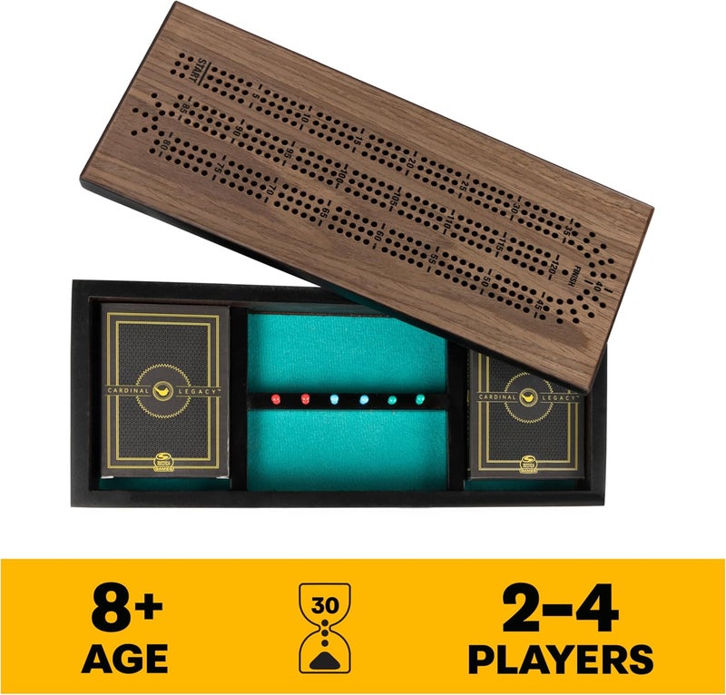 Spin Master Games Legacy Deluxe Cribbage Classic Game with Lined Wooden Case and Colored Metal Movers, Family Game for 2 to 4 Players Ages 8 and up - Image 2